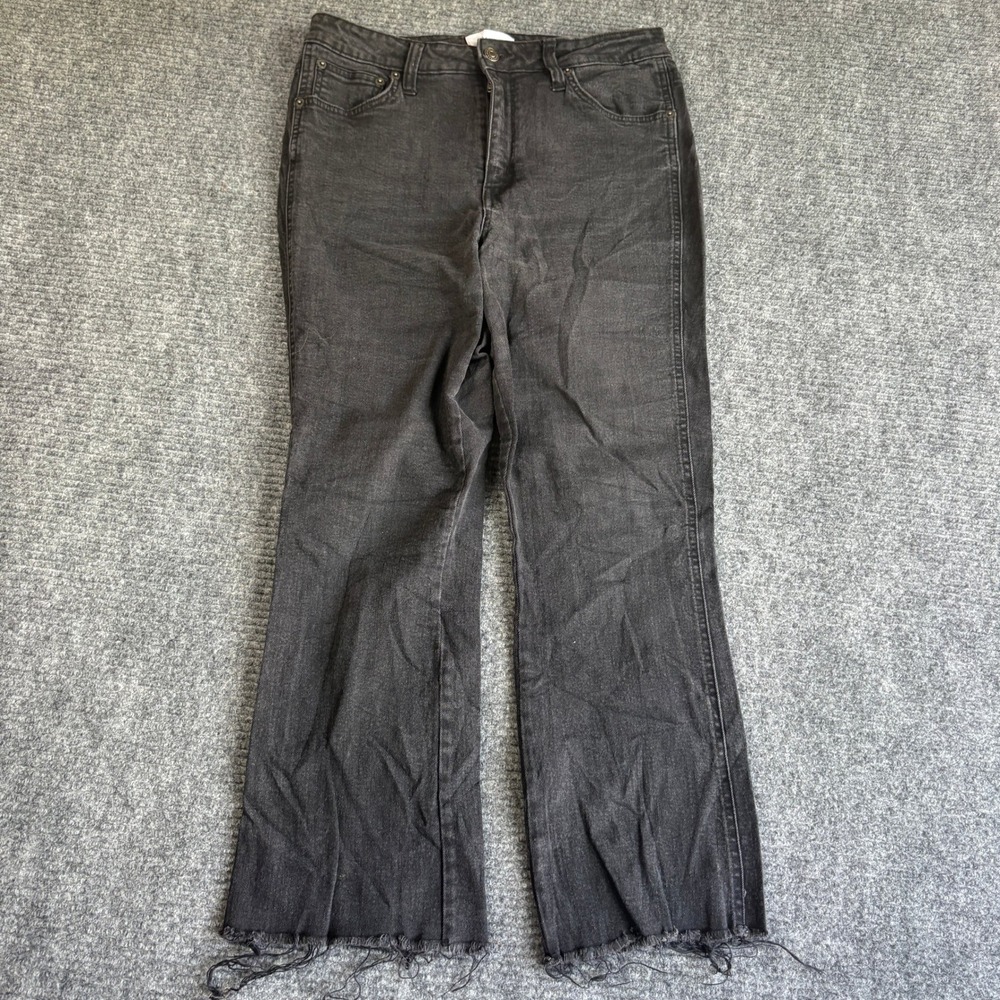 POPSUGAR Womens High Rise Wide Leg Flare Jeans Faded Black Raw Hem Size 12
